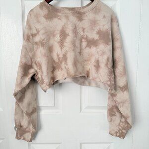 Aritzia Tna Cozy AF Fleece Beige Tie-Dye Crop Crewneck Sweatshirt 2 fits S/M
